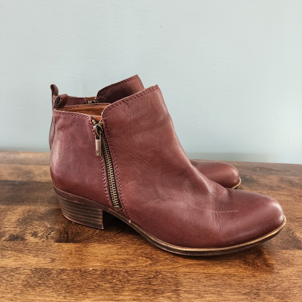 Red Cognac Leather Booties